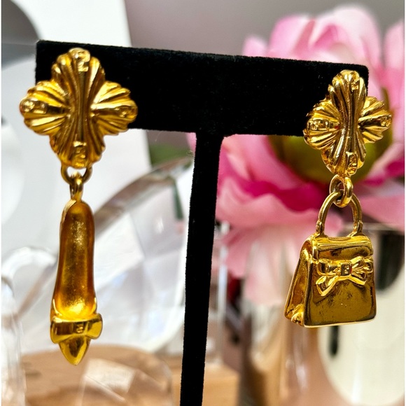RARE Vintage Gold Fendi Shoe & Purse Earrings & BROOCH Set - Picture 4 of 11